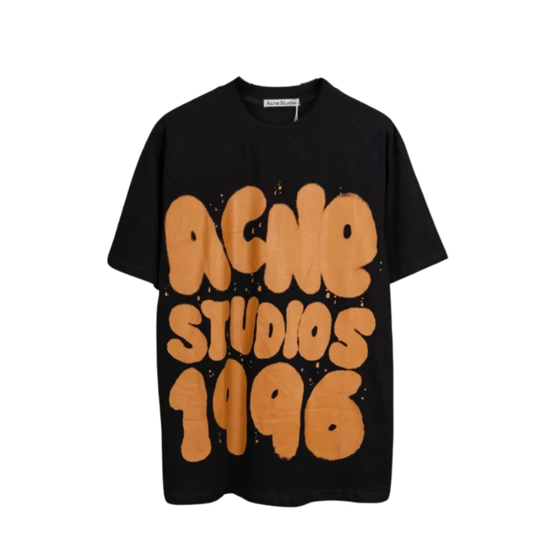 Acne Studios Orange Graffiti Print T-Shirt Black