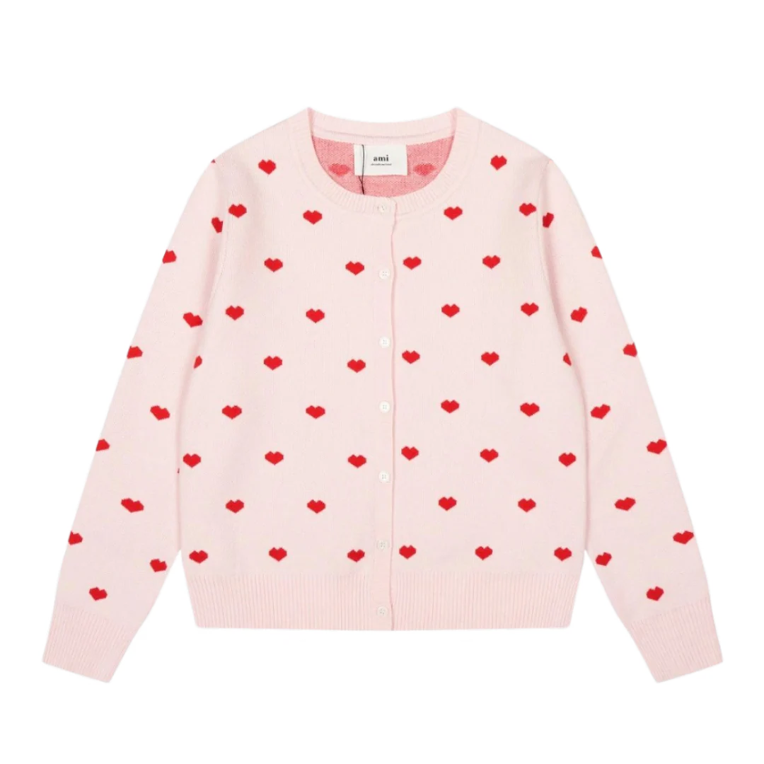 Ami Paris All Over Heart Cardigan Pink
