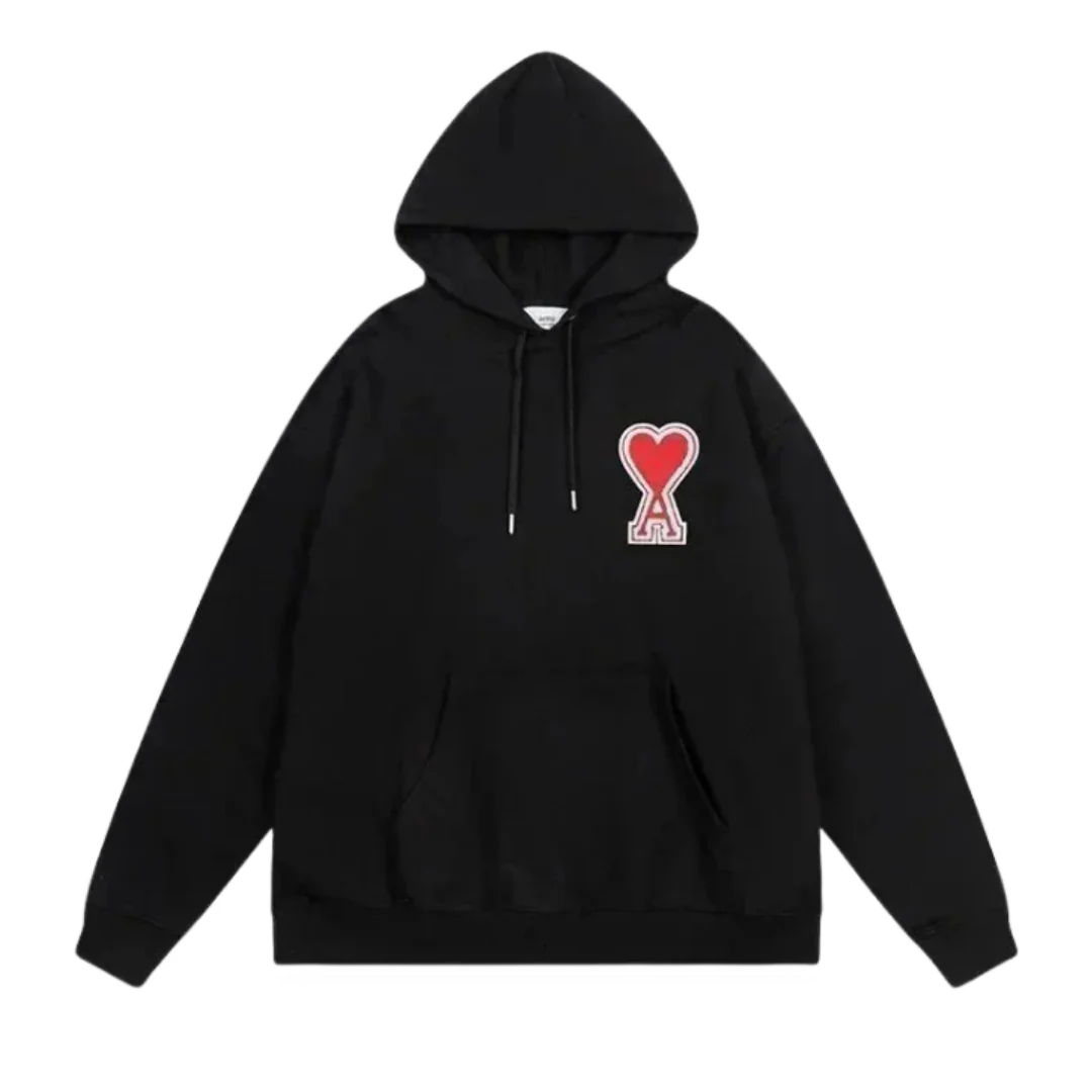 Ami Paris De Coeur Hoodie Black & Red