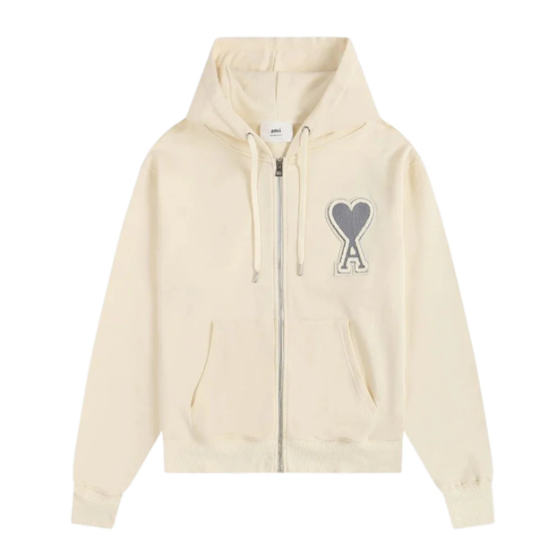 Ami Paris Grey Icon Zipper Creme