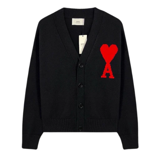 Ami Paris Knit Cardigan Black Red