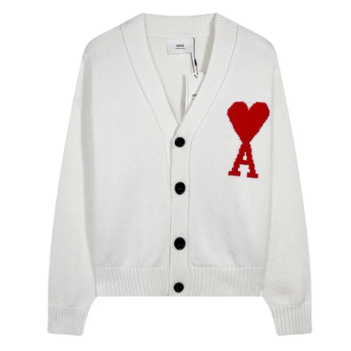 Ami Paris Knit Cardigan White Red