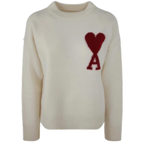 Ami Paris Knit Sweater Cream White Red