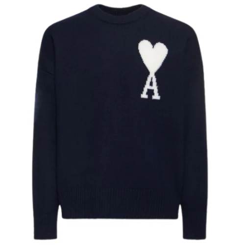Ami Paris Knit Sweater Navy Blue White