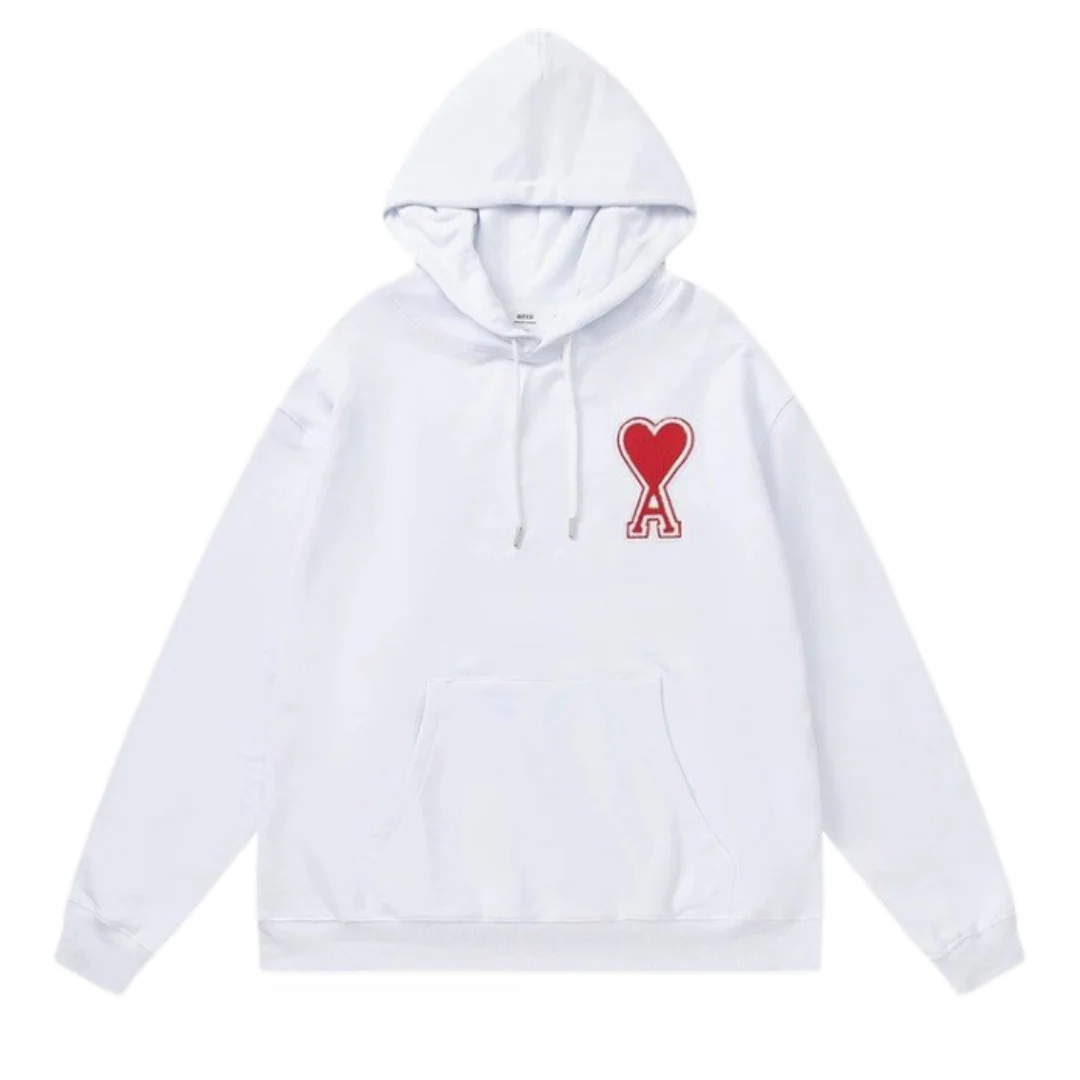 Ami Paris Red Icon Hoodie White