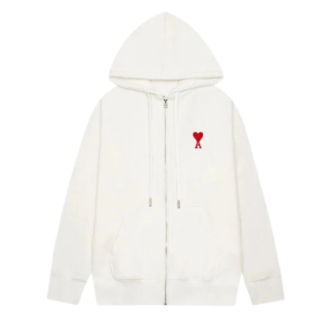 Ami Paris Red Icon Zipper White