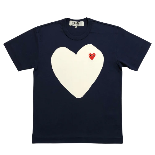 Comme des Garcons (CDG) T Shirt White Big Heart Navy Blue