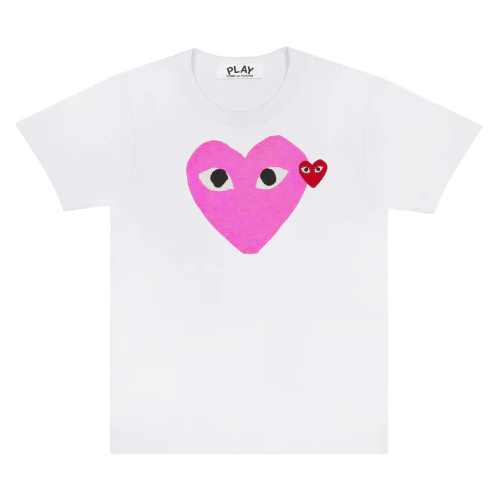 Comme des Garcons (CDG) T Shirt White Big Heart White Pink