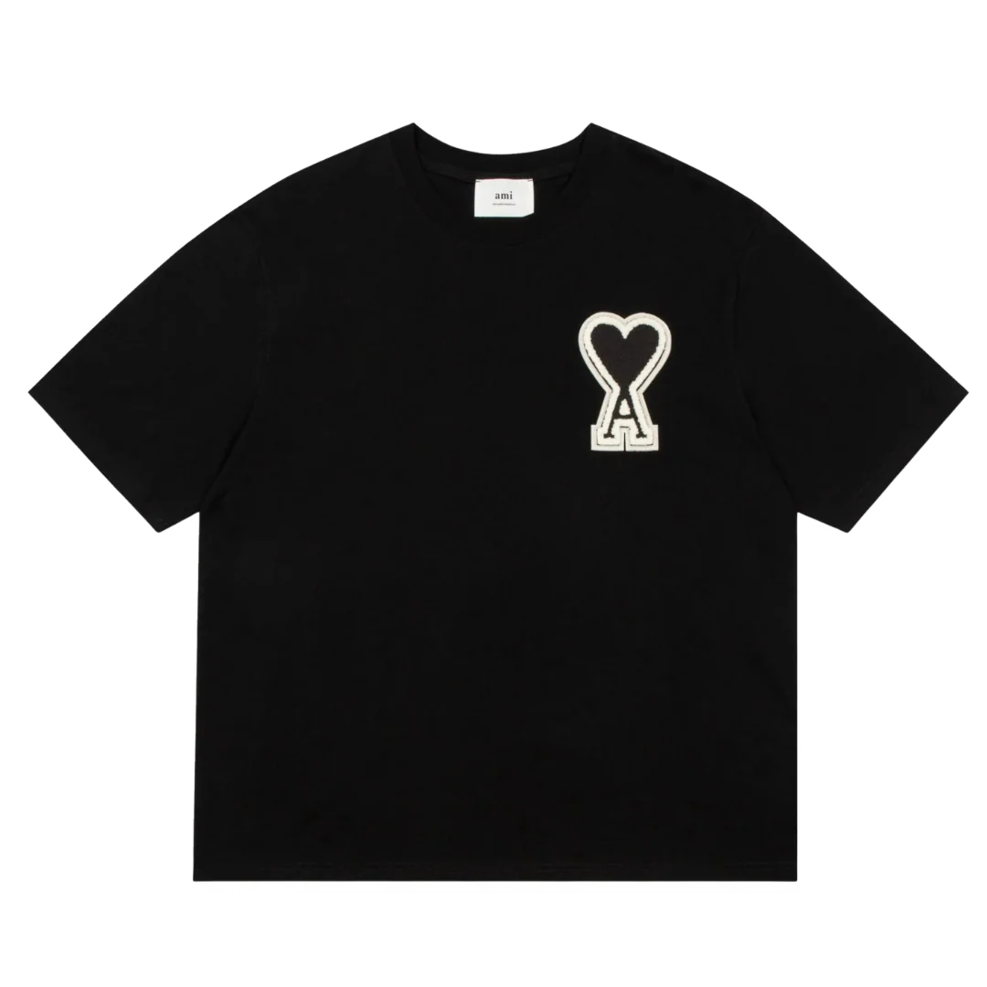 Ami Paris White Stitched T-Shirt Black