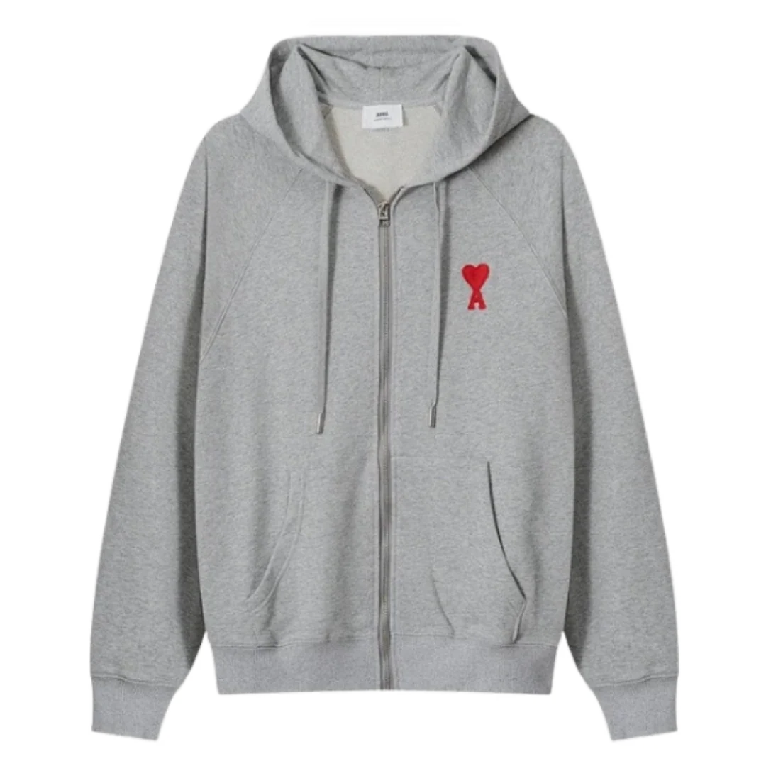 Ami Paris Red Icon Zipper Grey