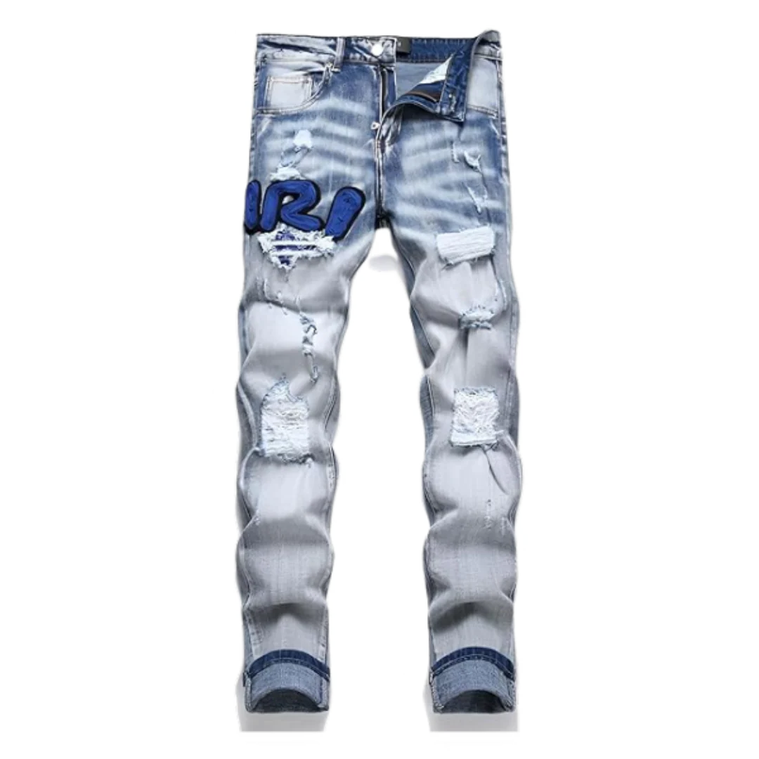 Amiri Blue Stitched Writing Skinny Jeans