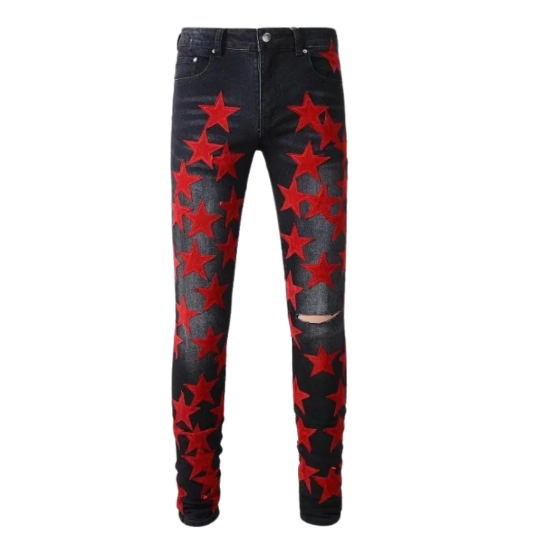 Amiri Red Stars Skinny Jeans Black