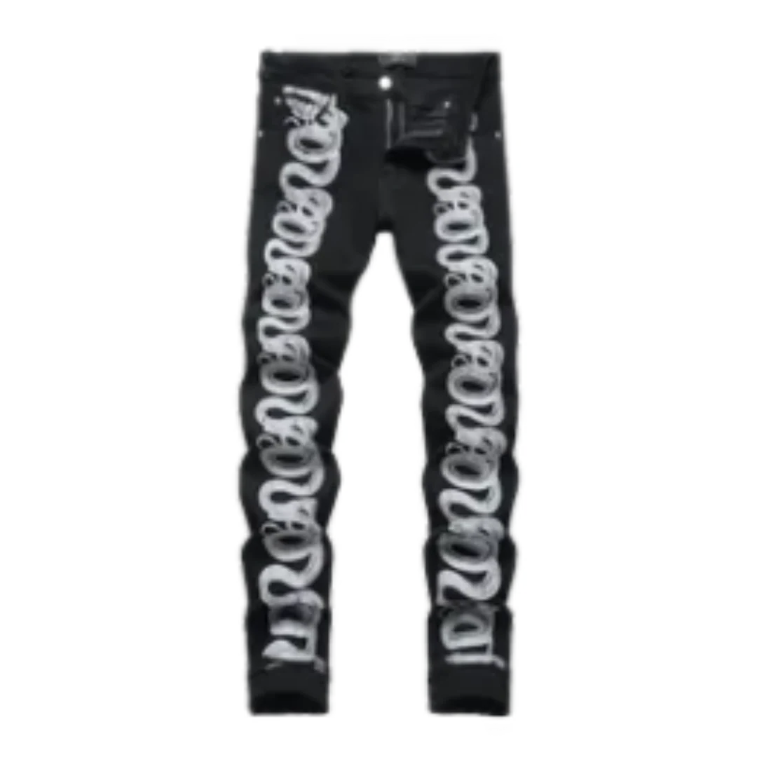 Amiri Snake Print Skinny Jeans Black