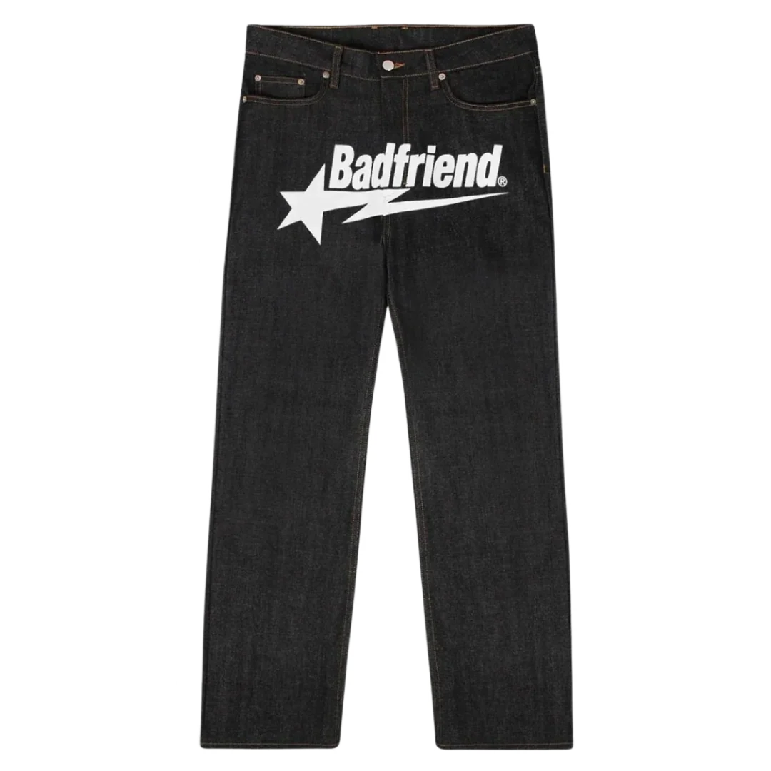 Badfriend White Logo Loose Fit Jeans Black