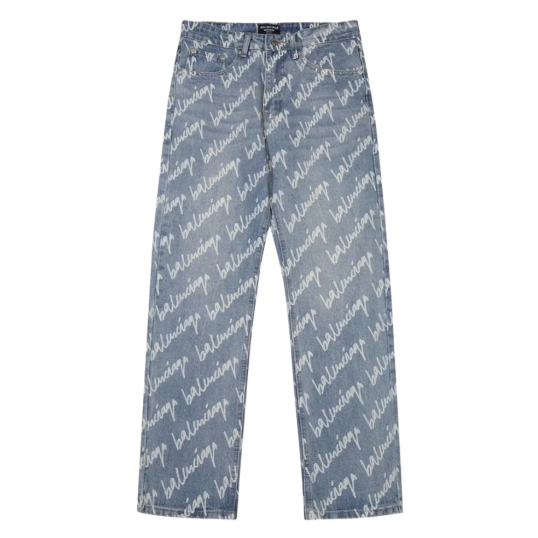 Balenciaga All Over Print Jeans Blue
