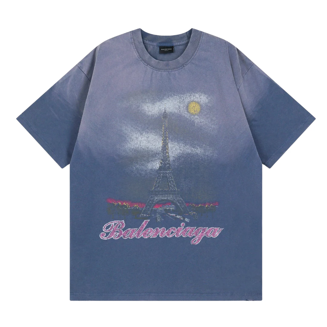 Balenciaga Eiffeltower T-Shirt Washed Blue