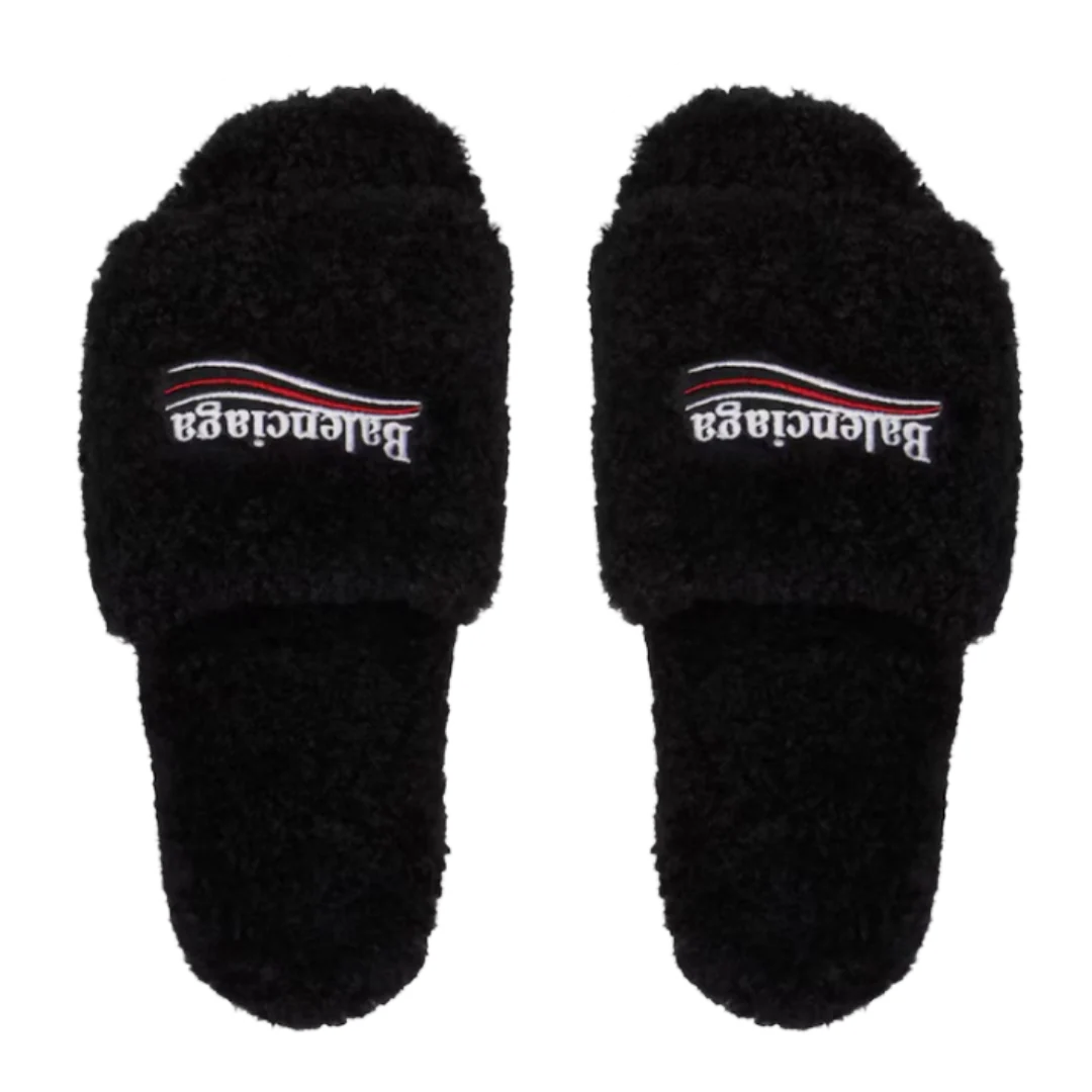Balenciaga Furry Slides Black