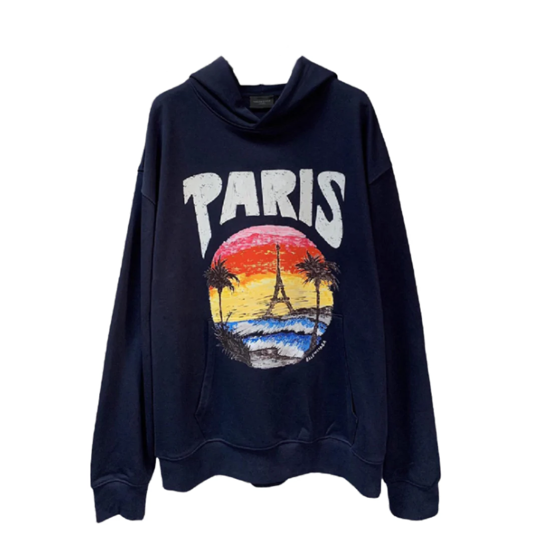 Balenciaga Paris Hoodie Navy Blue