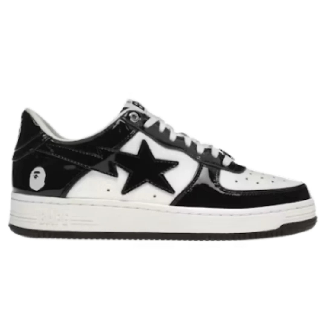 Bape Bapesta Low Black & White Shiny