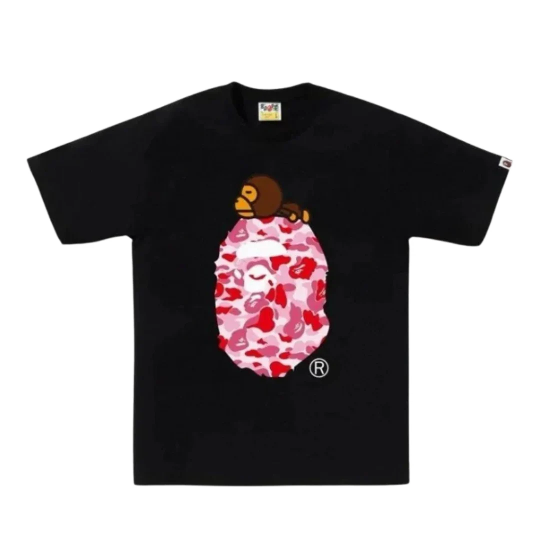 Bape Pink Flower Print T-Shirt Black