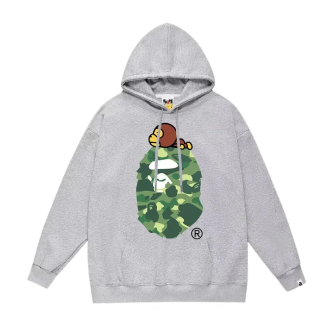 Bape Sitting on Green Ape Hoodie Grey