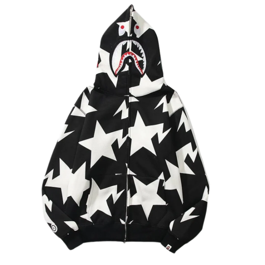 Bape White Stars Zipper Black