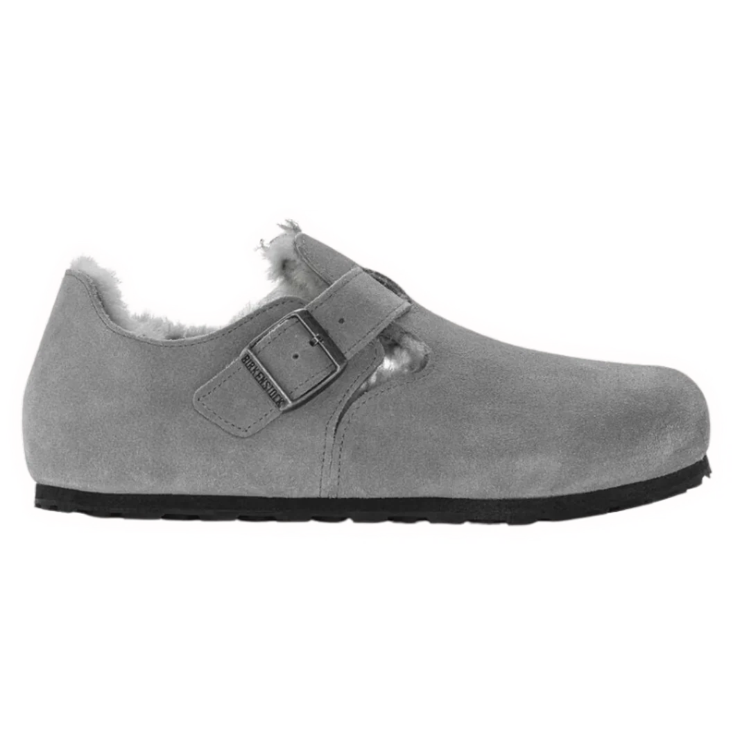 Birkenstock London Shearling Suede Leather Whale Gray