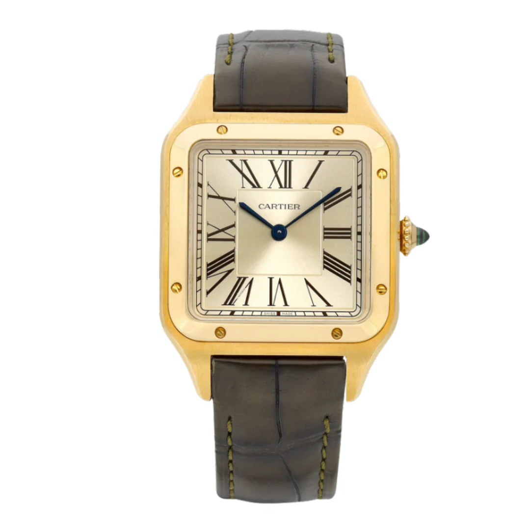 Cartier Santos Dumont Leather Black & Gold (High Quality)