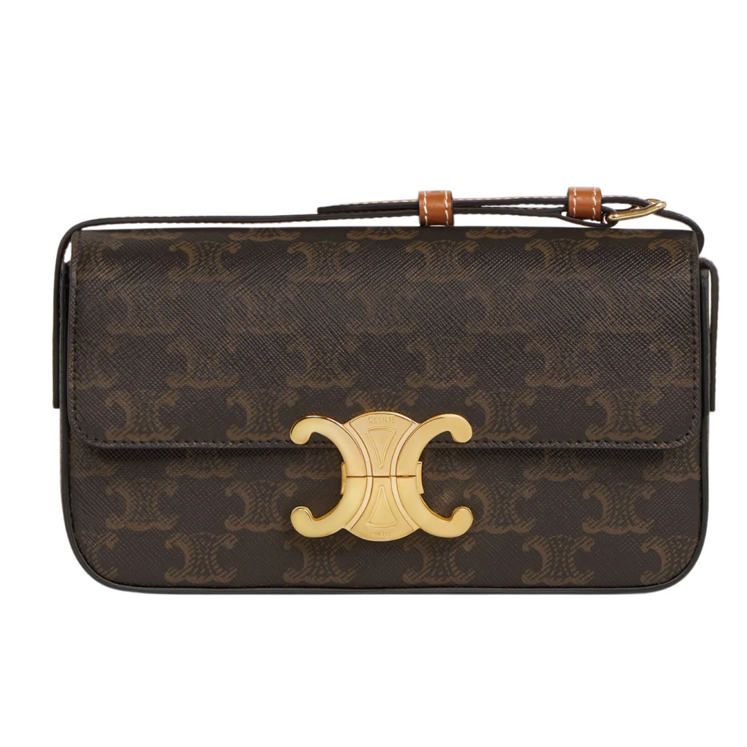 Celine Chain Shoulder Bag In Triomphe Canvas