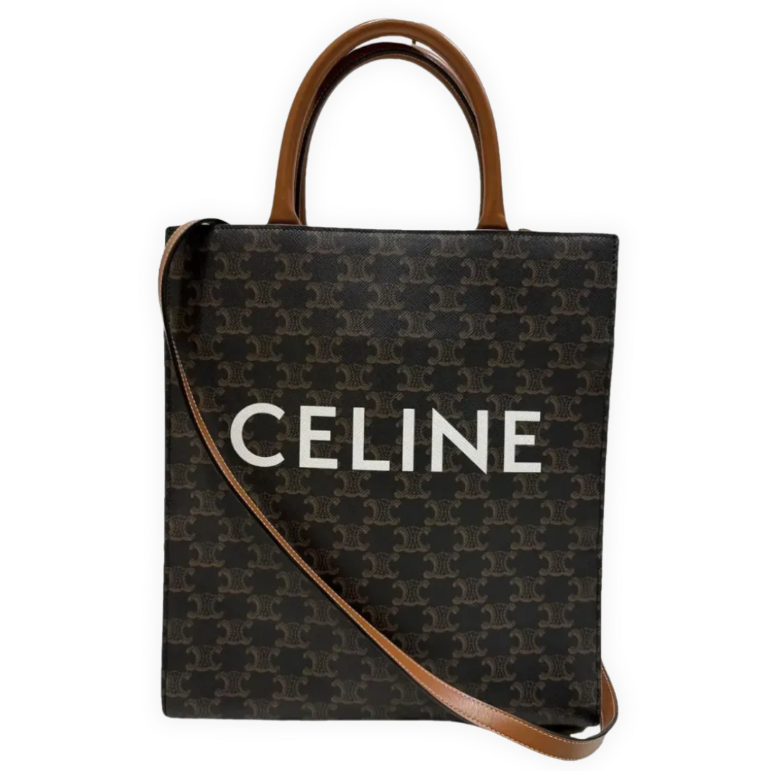 Celine Vertical Mini Shopper In Triomphe Canvas and Calfskin