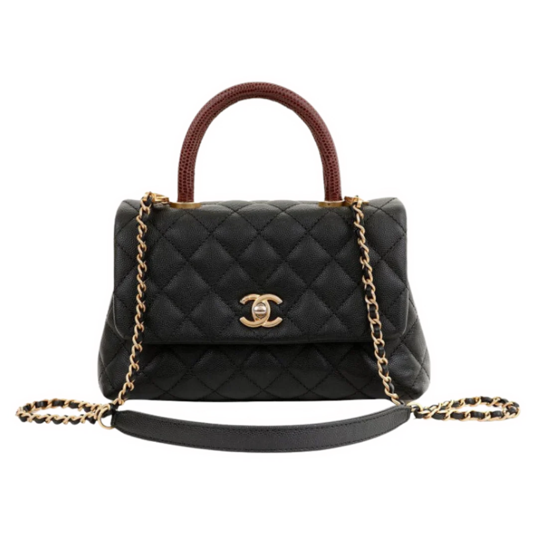 Chanel Coco Brown Handle Flap Quilted Big Black