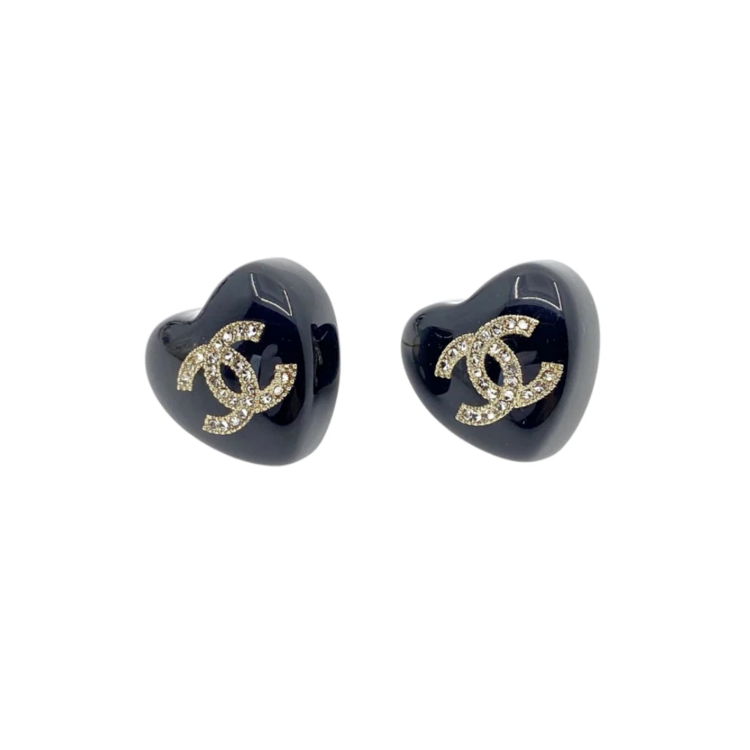 Chanel Coco Rheinstone Heart Earrings