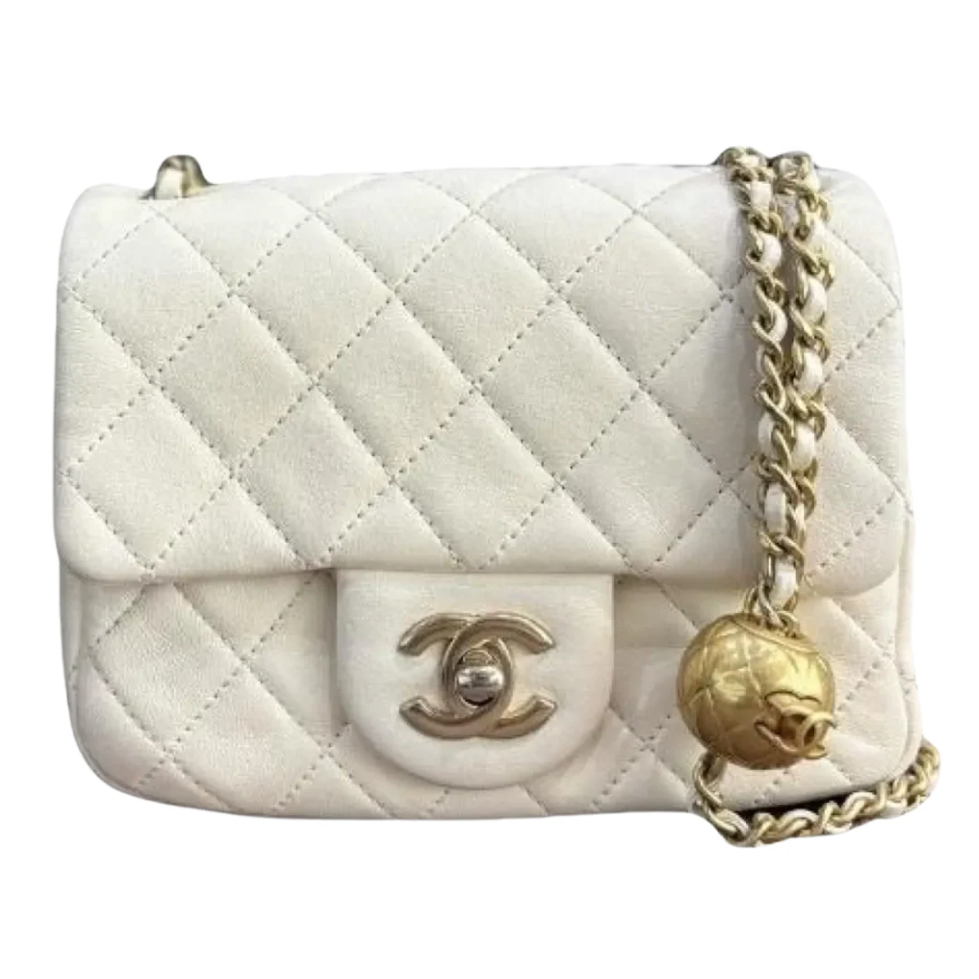 Chanel Pearl Crush Mini Rectangular Flap Bag White Wide