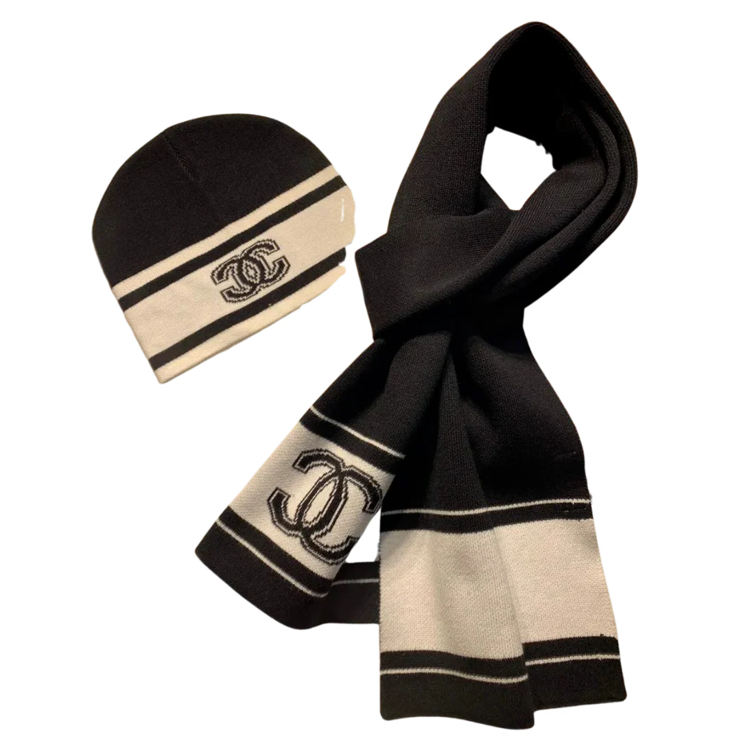 Chanel Scarf And Beanie Black & Grey