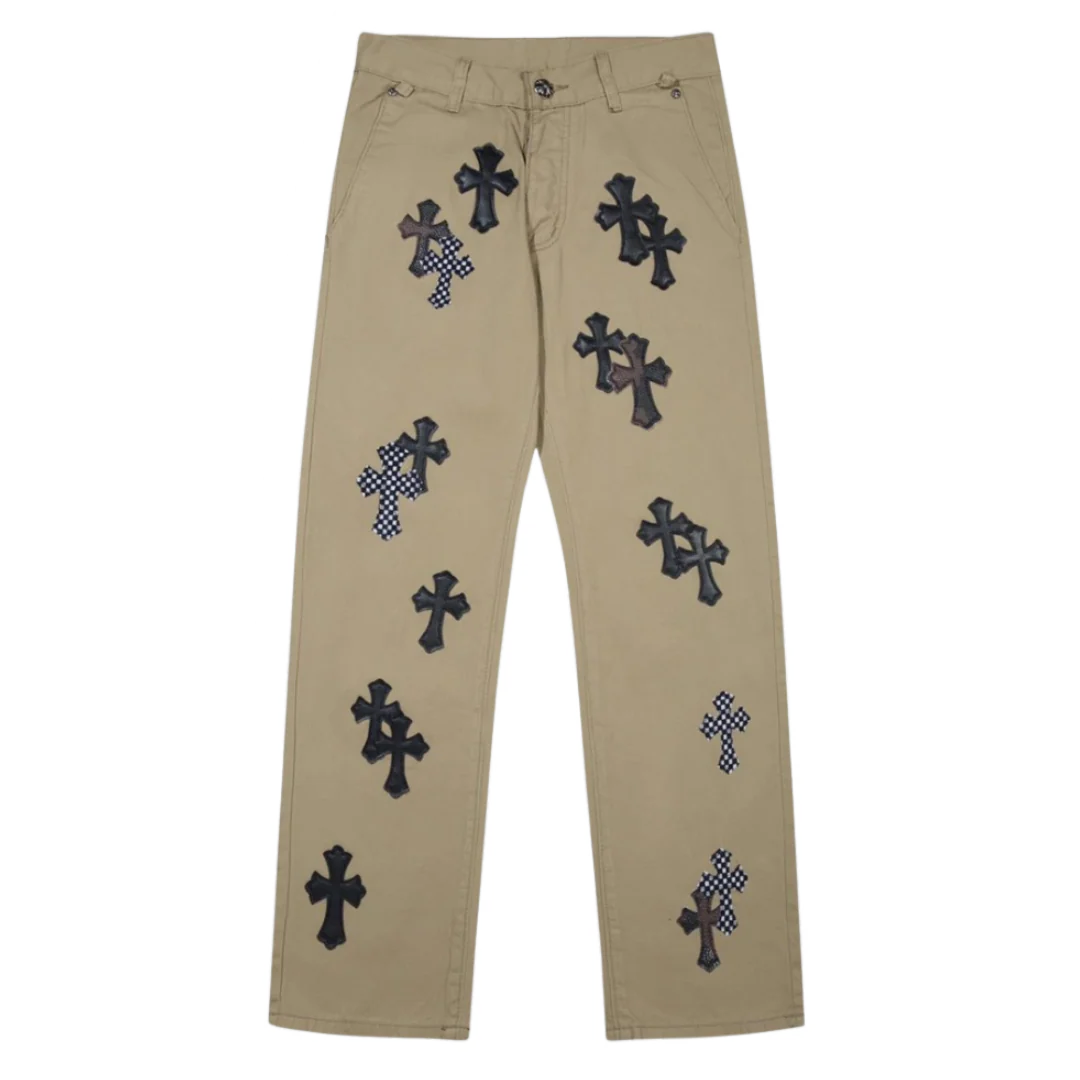 Chrome Hearts All Over Crosses Print Jeans Brown