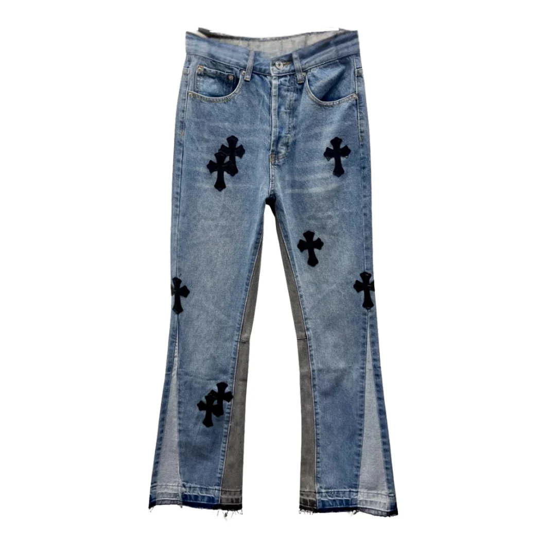 Chrome Hearts Black Crosses Flared Jeans Blue