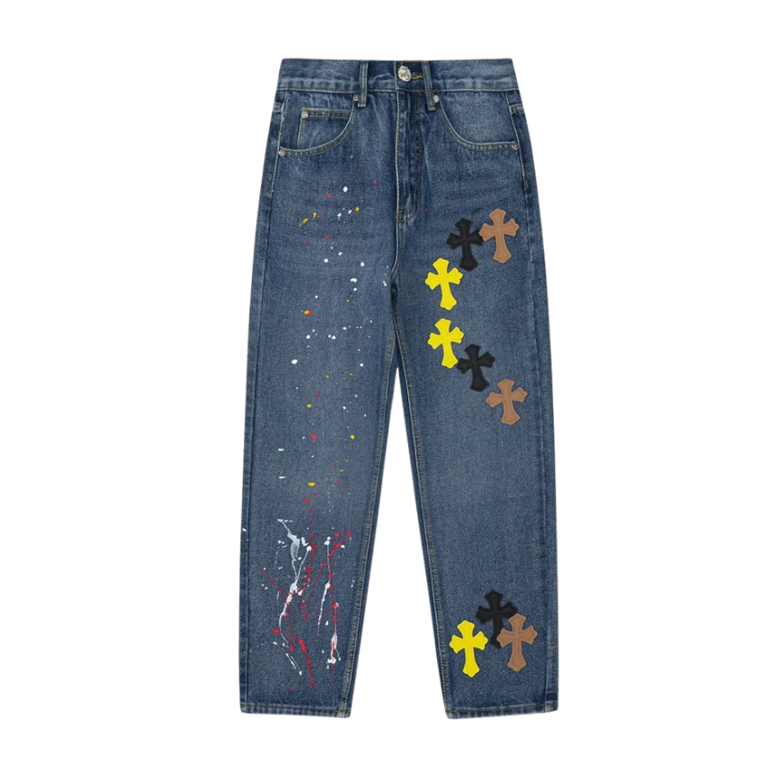 Chrome Hearts Painted X Chrosses Legprint Jeans Blue