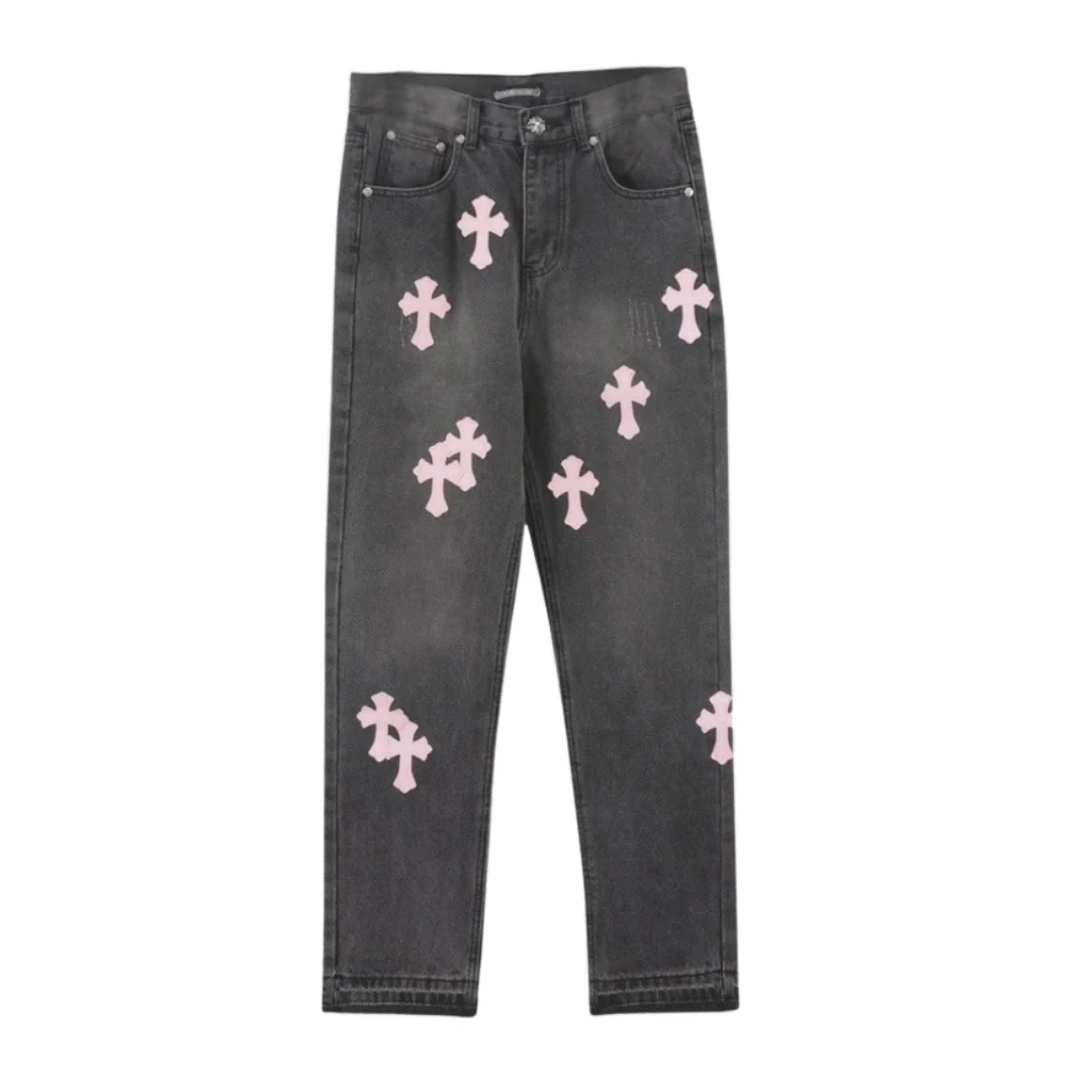 Chrome Hearts Pink Chrosses Jeans Black