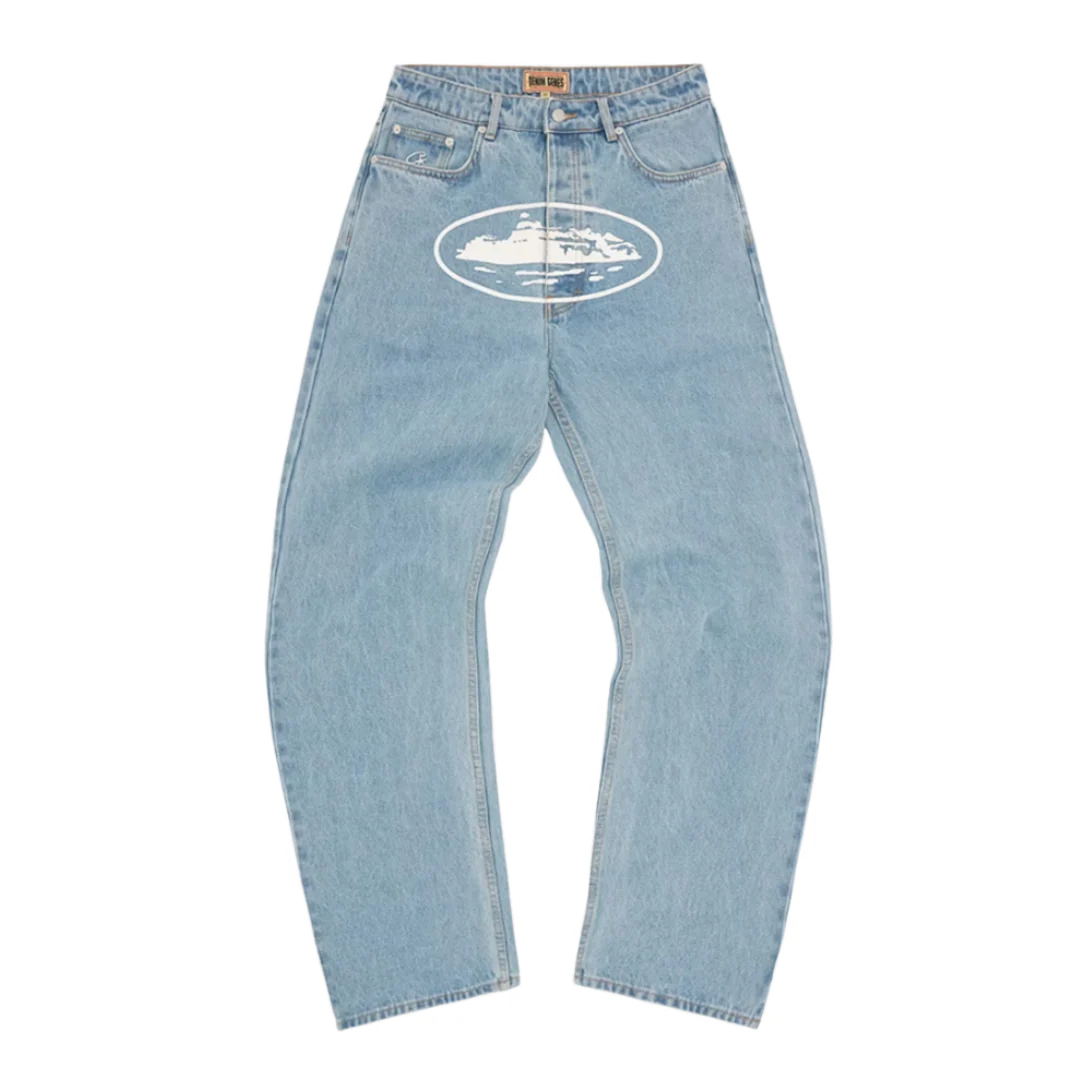 Corteiz Alcatraz D-Print Baggy Jeans Blue