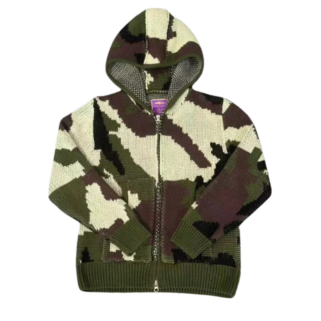 Corteiz Alcatraz Heavy Knit Zip Hoodie Camo