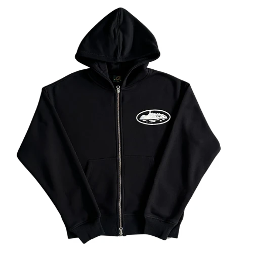Corteiz Island Puffer Print Zip Hoodie Black