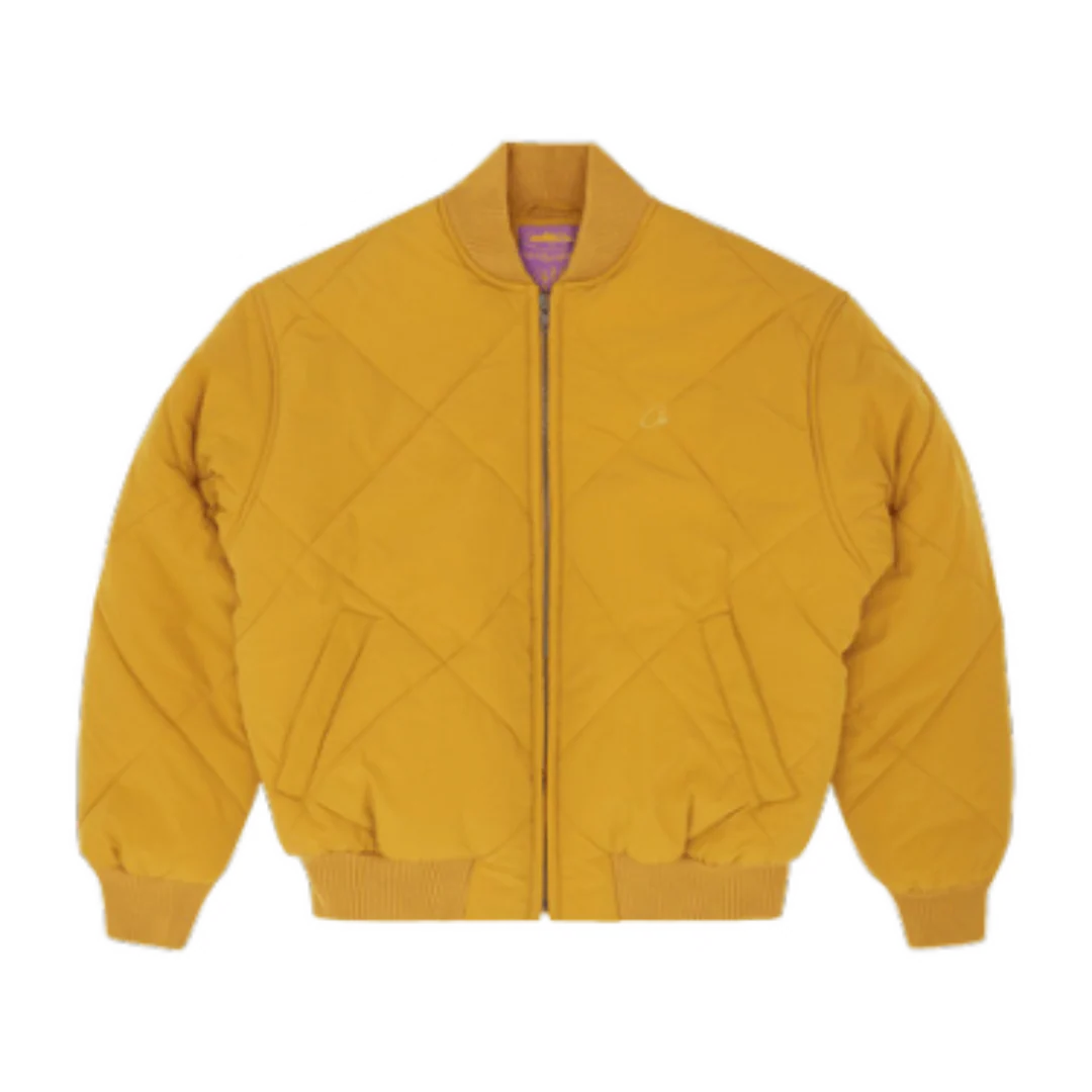 Corteiz Olde English Quilted Bomber Jacket Yellow