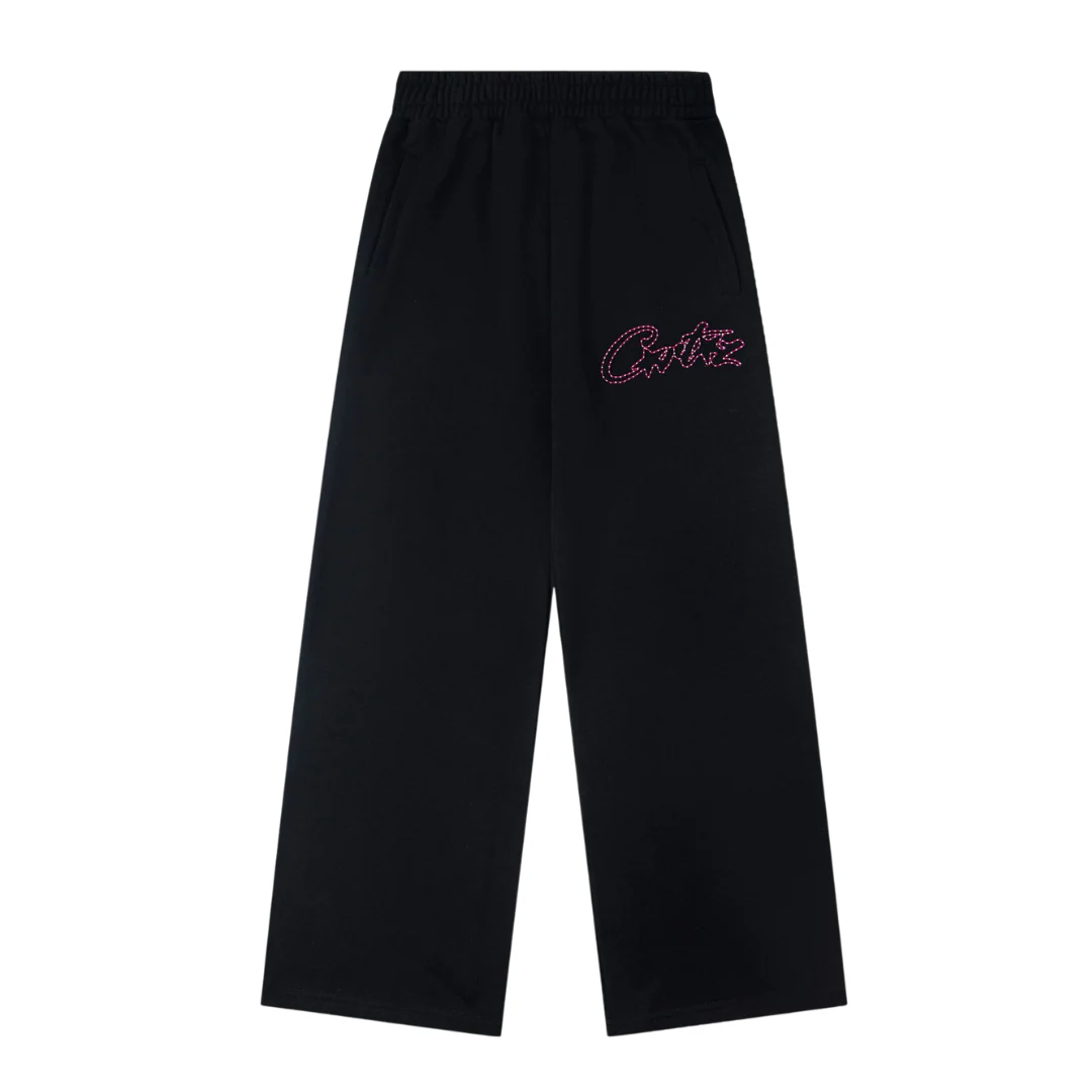 Corteiz Pink Writing Jogger Black