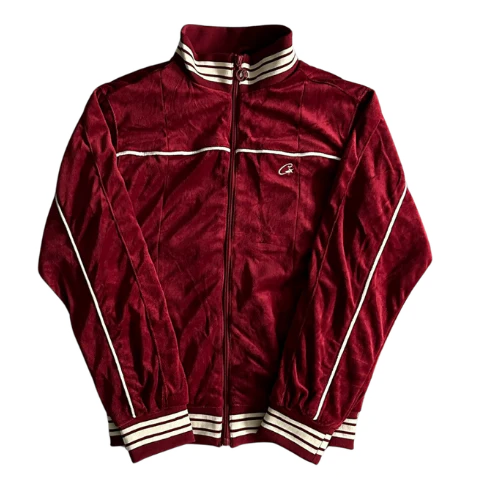 Corteiz Velour Amg Zip Hoodie Burgundy