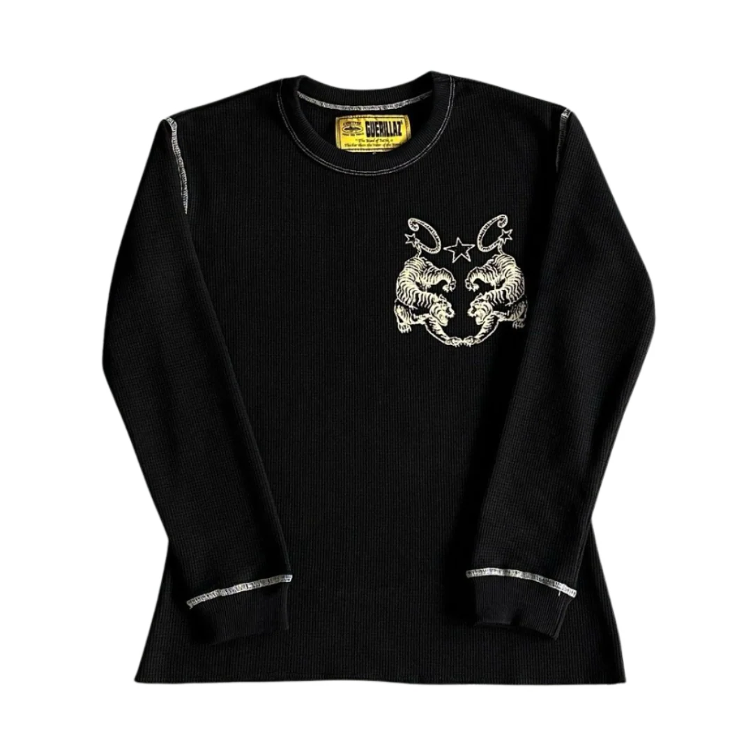 Corteiz Waffle Tiger Stars Long Sleeve-Black