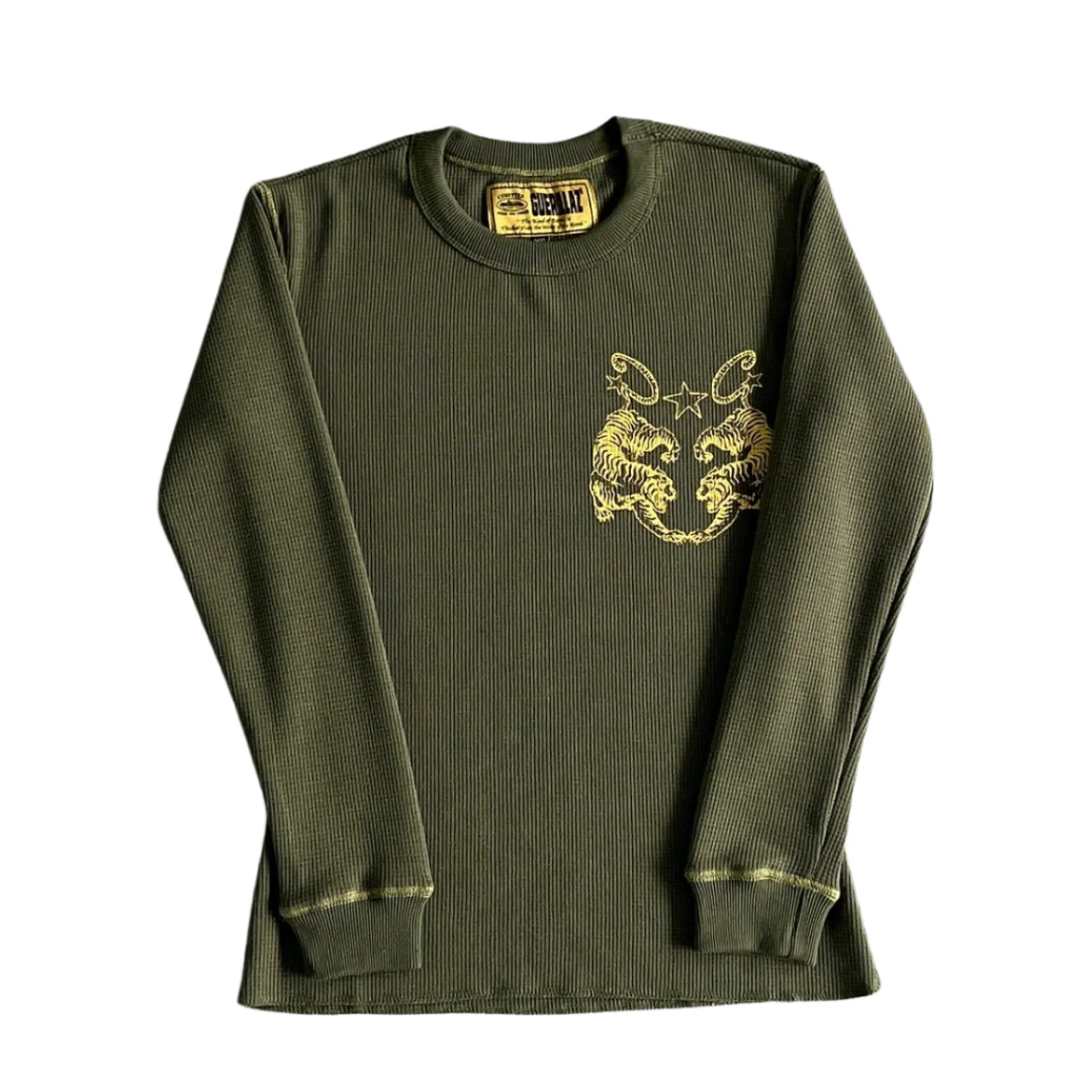 Corteiz Waffle Tiger Stars Long Sleeve-Green