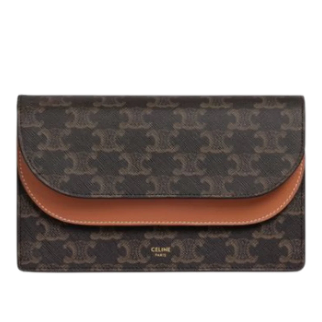 Damen Celine Crossbody Bags Triomphe Wallet On Strap Leather
