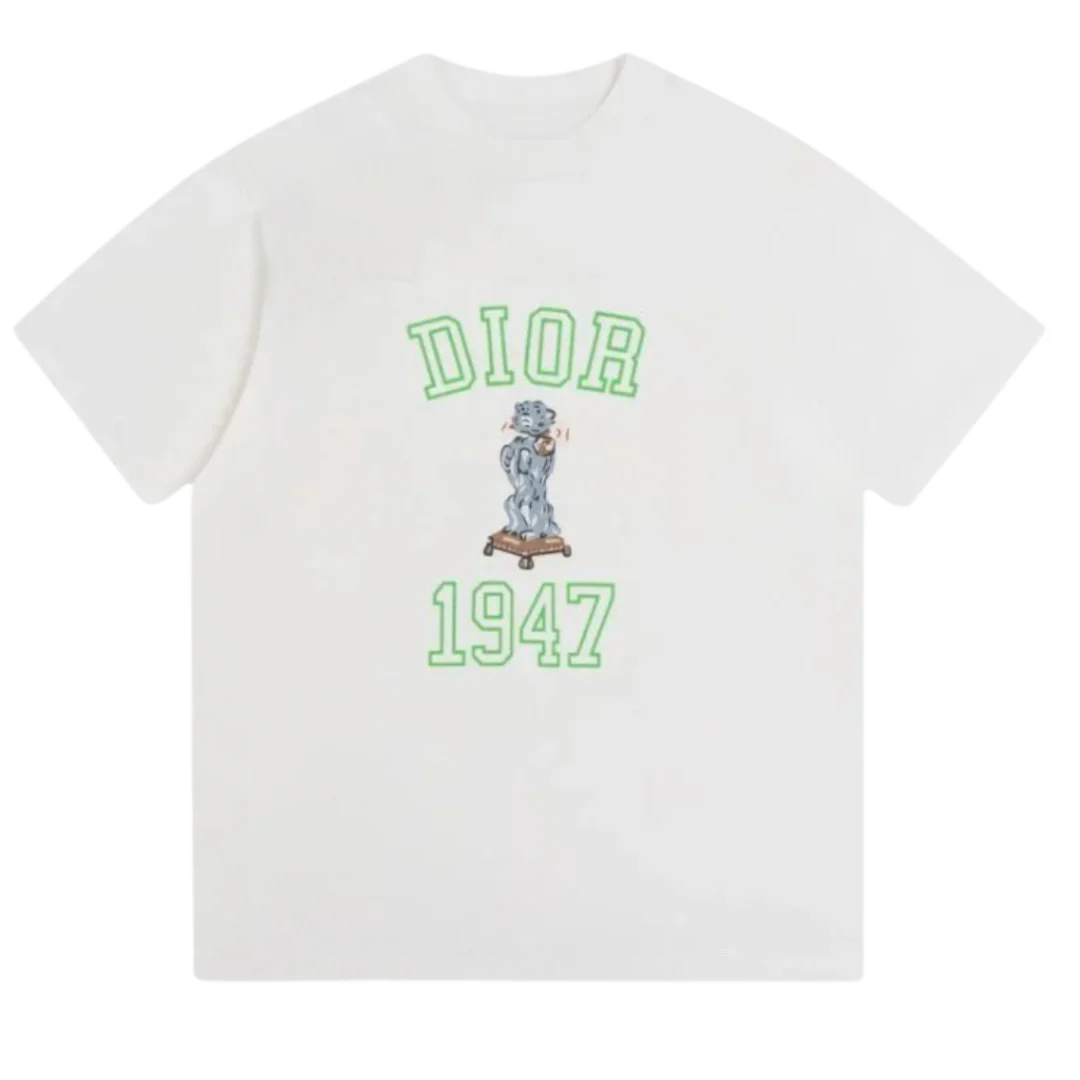 Dior Blue Tiger Print T-Shirt White