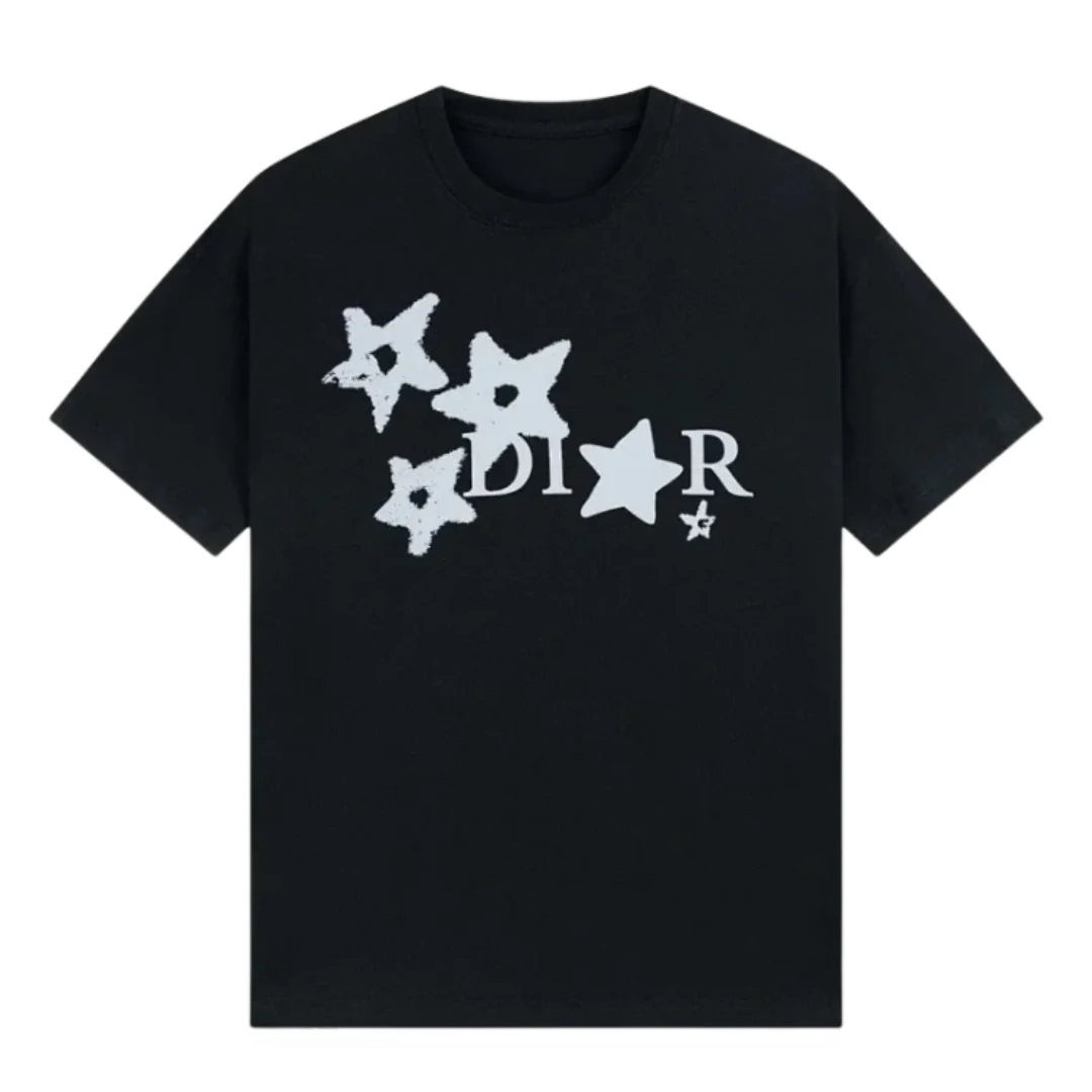 Dior White Stars Print T-Shirt Black