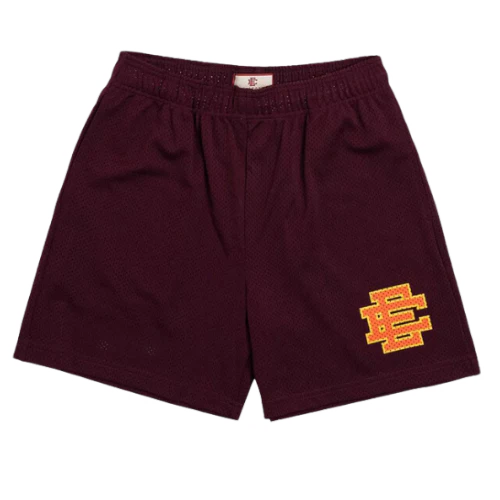 Eric Emmanuel Sports Shorts Burgundy Yellow Label